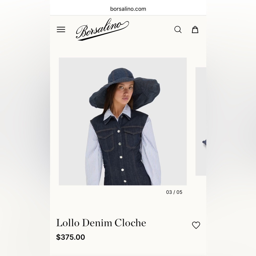 NWOT BORSALINO Lollo Denim Cloche women’s floppy sun hat size S see photo for sz